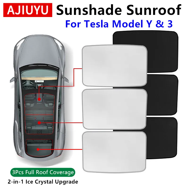 AJIUYU-parasol de techo para coche Tesla modelo Y 3, parasol mejorado con hebilla de tela de hielo, parasoles de cristal, tragaluz delantero Y trasero, 2021-2023 - imagen 2