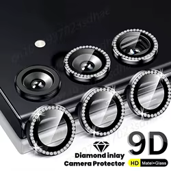 Protector de anillo de cámara de Metal con diamante 3D ostentoso para Samsung Galaxy A55 A35 A54 A34 A15 5G lente de aleación HD tapa protectora de vidrio templado