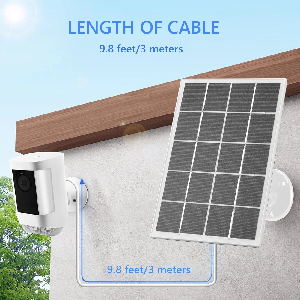 Cargador de Panel Solar de 10W, montaje de pared ajustable de 360 ° con Cable de carga de 9,8 pies CC 5,5mm para Ring Stick Up Cam y Spotlight Cam - imagen 2