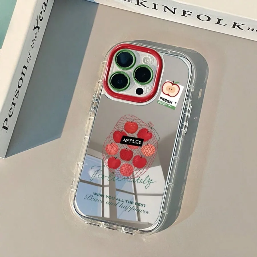 APPLES-funda de teléfono con espejo de la suerte para iPhone 17AIR 11 12 13 14 15 16 17Pro Max Plus, anillo de lente anticaída, funda rígida de 1,5mm