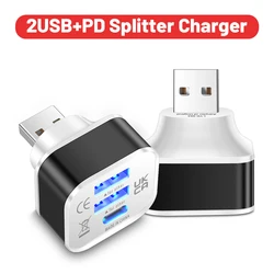 Hub USB 2.0 con 2 USB-A y carga USB-C para iPhone y Samsung