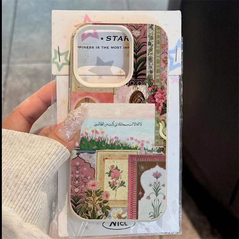 Funda de teléfono con diseño de escritura árabe de mar de tulipán de Oriente Medio rosa para iPhone 16 15 14 13 12 11 Pro Max 16E X XR XS Max 15 Plus