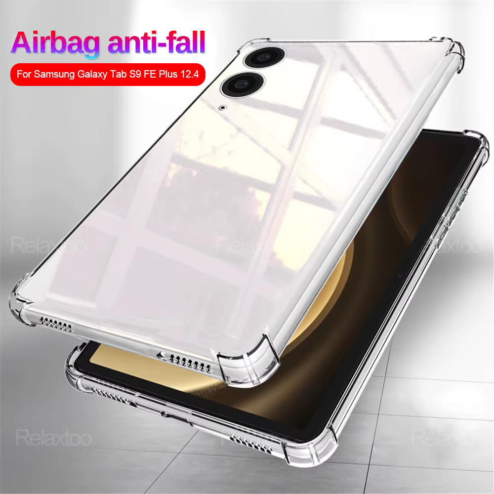 Funda transparente a prueba de golpes para Samsung Galaxy Tab S9 FE Plus, Airbags, Soft Cover TPU, Samsung TabS9FE S9FE S 9 FE + S9FE