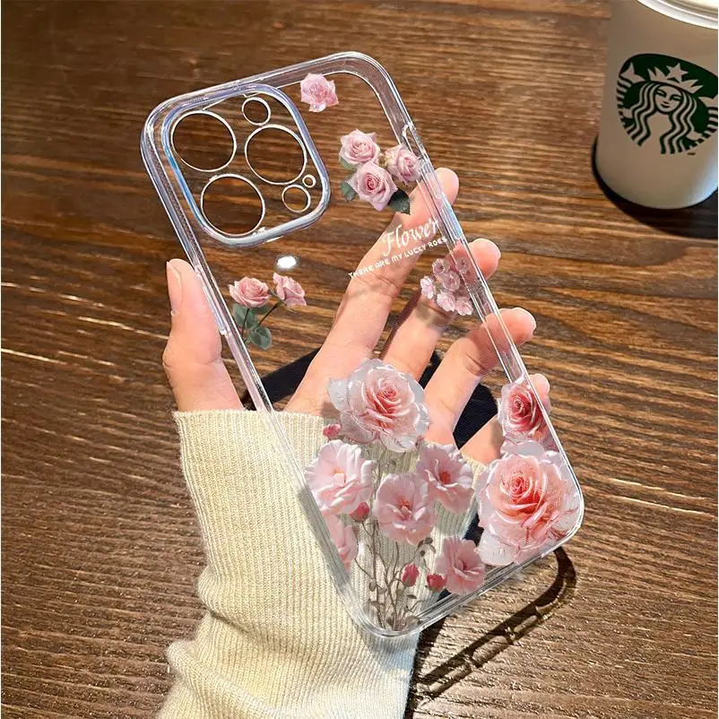 Funda de teléfono de TPU con rosa francesa para iPhone 11 Pro XR XS 14 13 7 8 Plus 15 Pro Max 12 Mini 16, carcasa protectora de pantalla a prueba de golpes - imagen 3