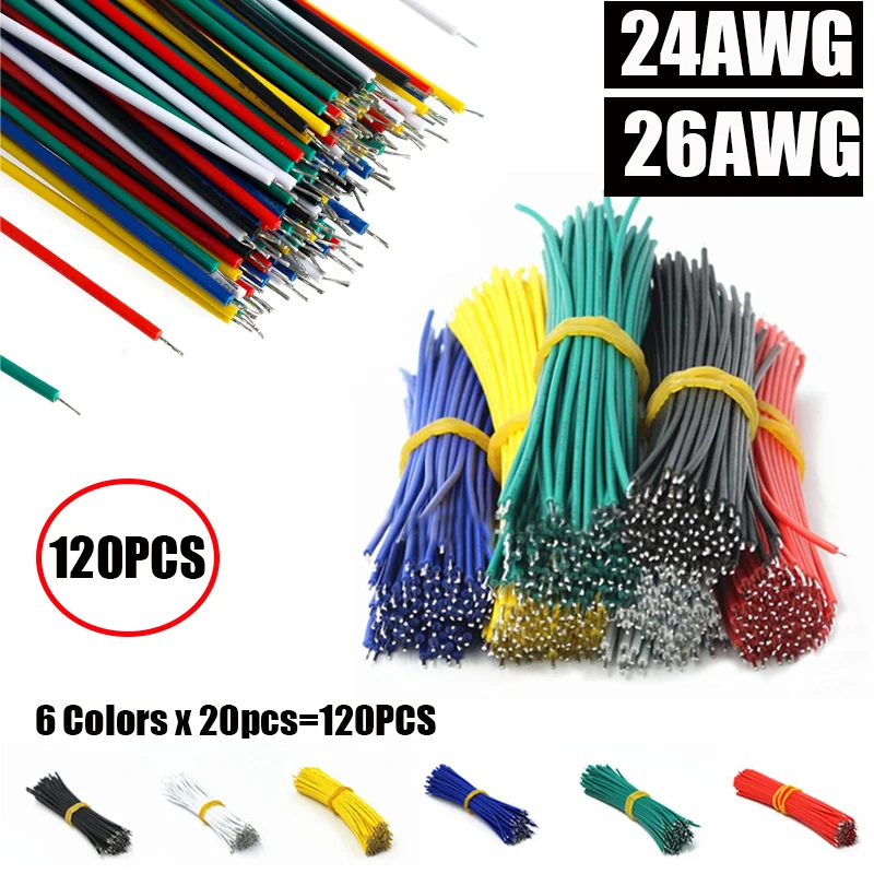 120 Uds 24AWG 26AWG 6 colores placa de pruebas chapada en estaño PCB Cable de soldadura Kit de cables de puente 8cm para proyectos electrónicos Arduino DIY