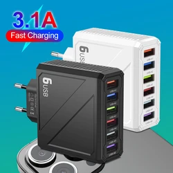 Cargador USB de Pared con 6 Puertos y Carga Rápida