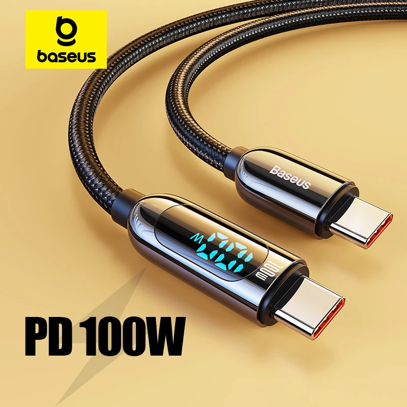 Baseus Digital Dispaly tipo C a tipo C Cable 100W PD cargador de carga rápida USB C a USB C Cable para Xiaomi POCO F3 Realme