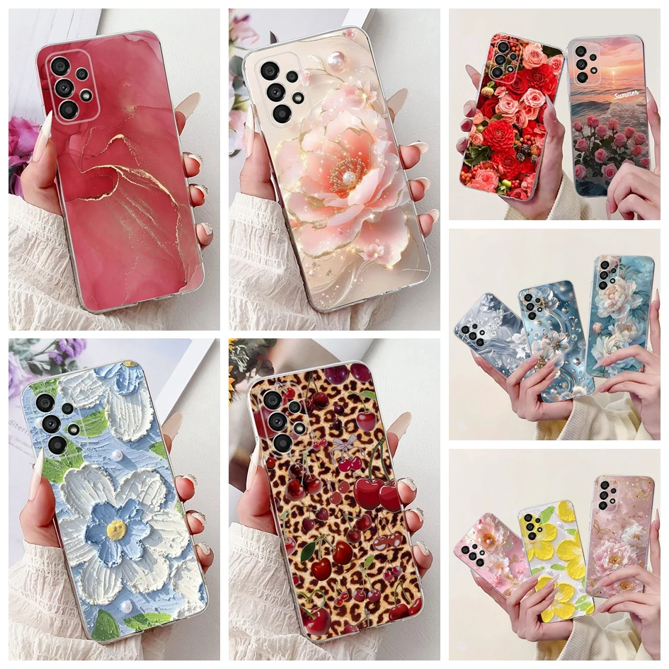 Funda para Samsung Galaxy A23 A33 A53 A73 5G Funda de teléfono nueva moda flor mármol Funda de silicona suave en Samsung A73 5G Protector