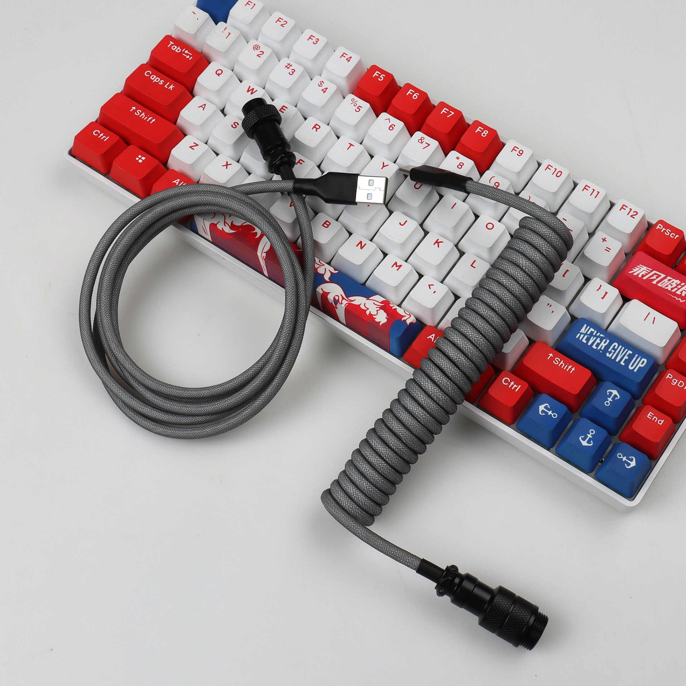 LANO GX16 Cable en espiral USB tipo C, Cable de aviador de teclado mecánico, Conector de aviación de ordenador de escritorio personalizado, Cable Paracord - imagen 5