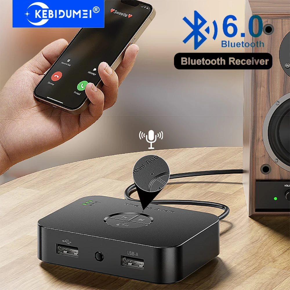 Receptor Bluetooth 6,0 con adaptador de Audio inalámbrico RCA de alta resolución, receptor USB auxiliar de 3,5mm para altavoces, amplificador estéreo para coche