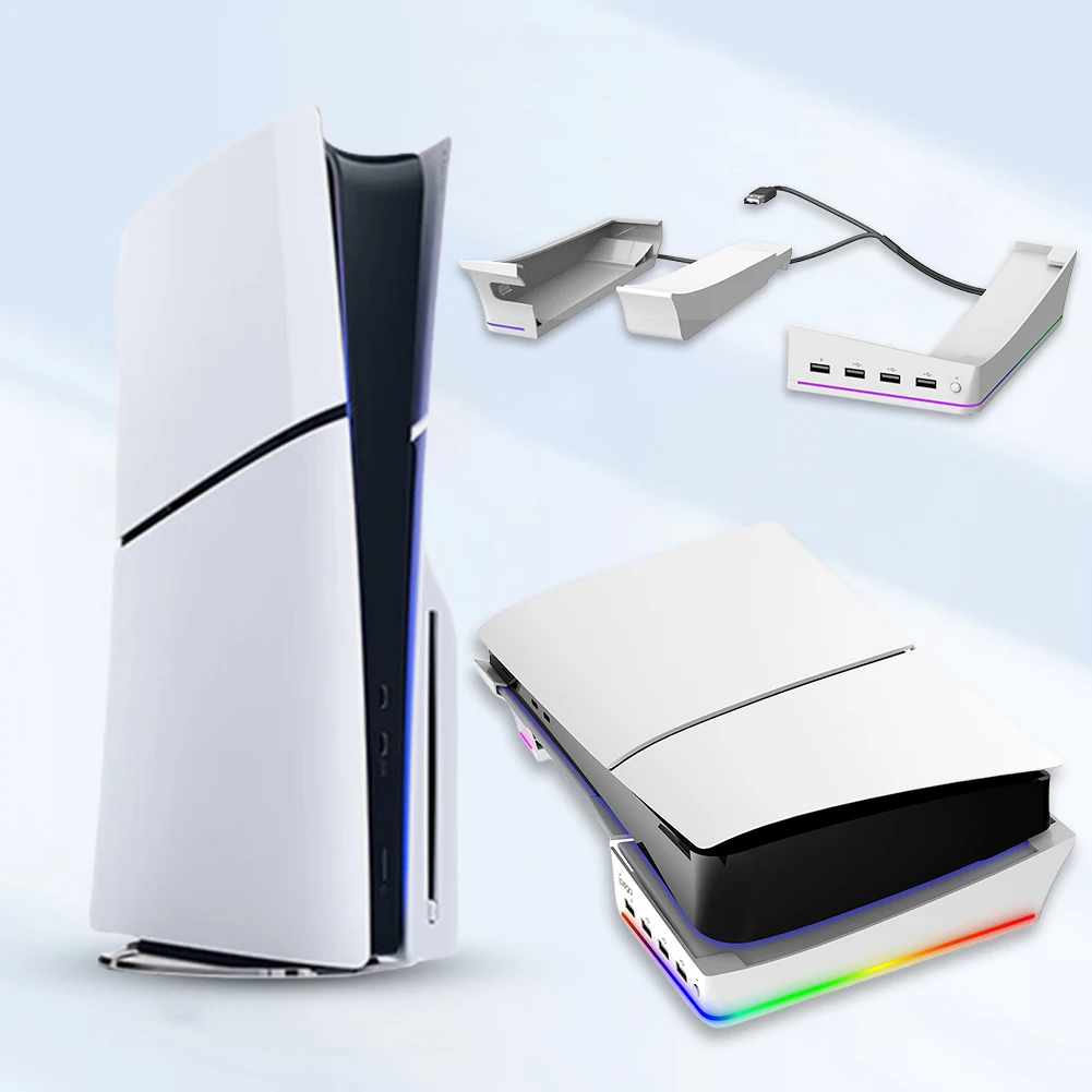 Soporte de refrigeración Horizontal para PS5 Slim, Base con 4 USB Hub, soporte para PS5 Slim, edición Digital y Edición de Disco - imagen 2