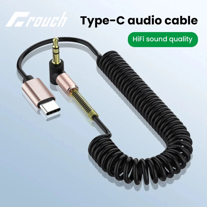 Cable de Audio tipo C/3,5 MM a 3,5 MM, adaptador de Cable auxiliar de resorte Flexible para coche para teléfono, tableta, conectar a altavoz y auriculares