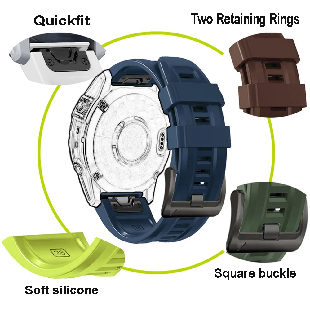 Correa de silicona QuickFit de 22mm y 26mm para reloj Garmin Fenix 8-51/47mm 7 7x 6 6x accesorios para reloj inteligente instalación con un solo clic - imagen 5