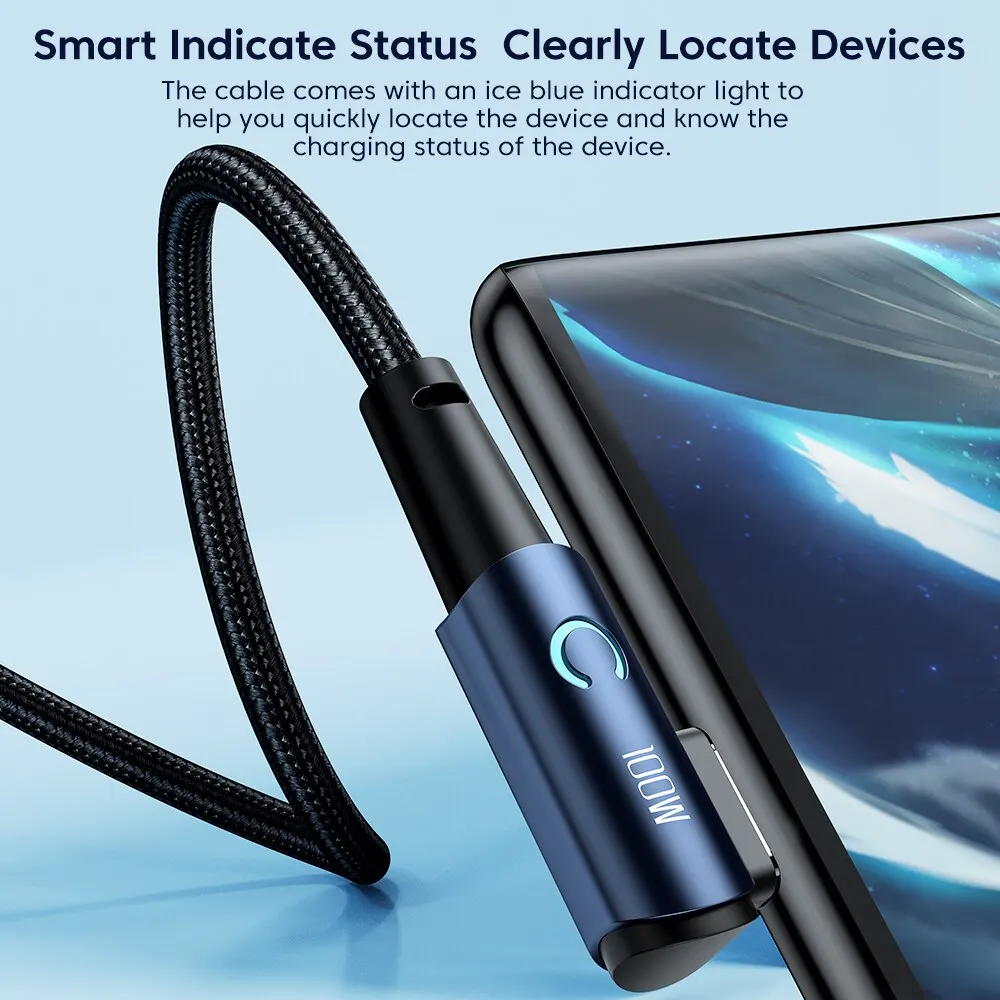 Toocki 100W Tipo C a USB C Cable de 90 grados de Codo PD de Carga Rápida Led Cable de Datos para Xiaomi POCO F4 Samsung Macbook - imagen 4