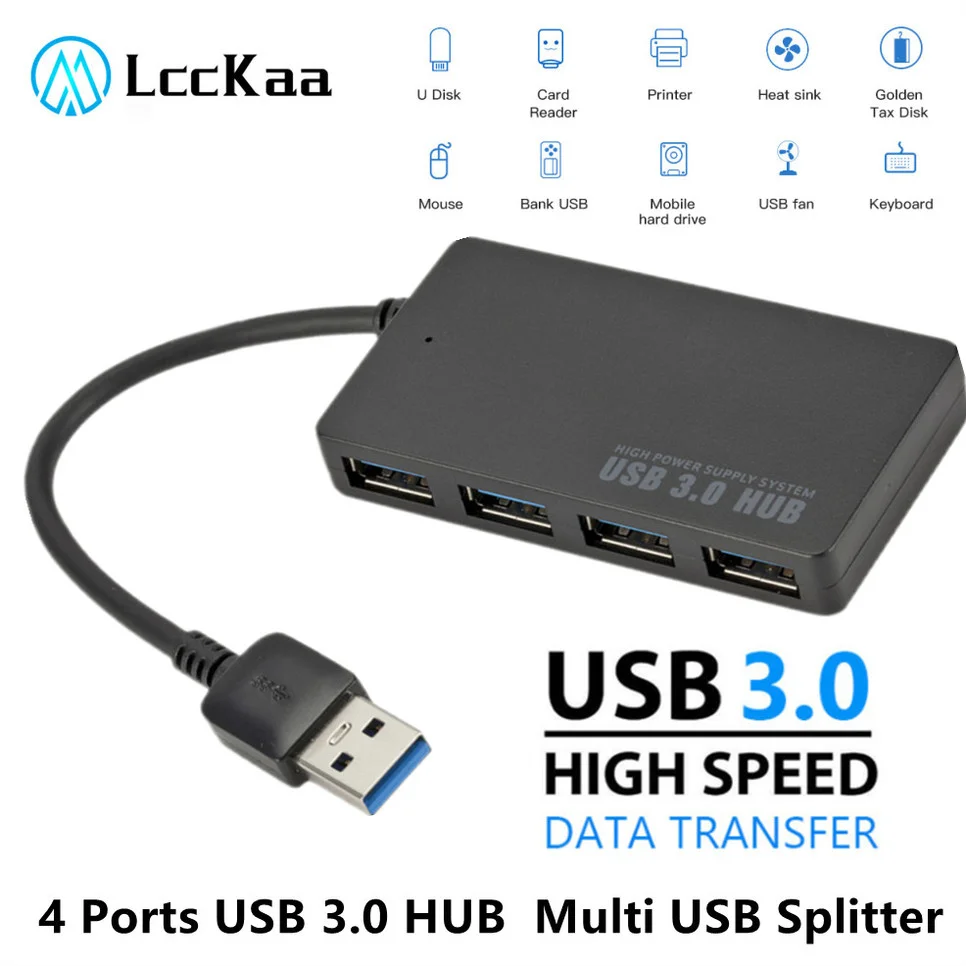 LccKaa Adaptador USB 3.0 Giratorio Alta Velocidad Divisor Lector Disco U 4 Puertos USB 3.0 Ordenador PC Portátil Mac Mini Accesorios - Vista principal del producto