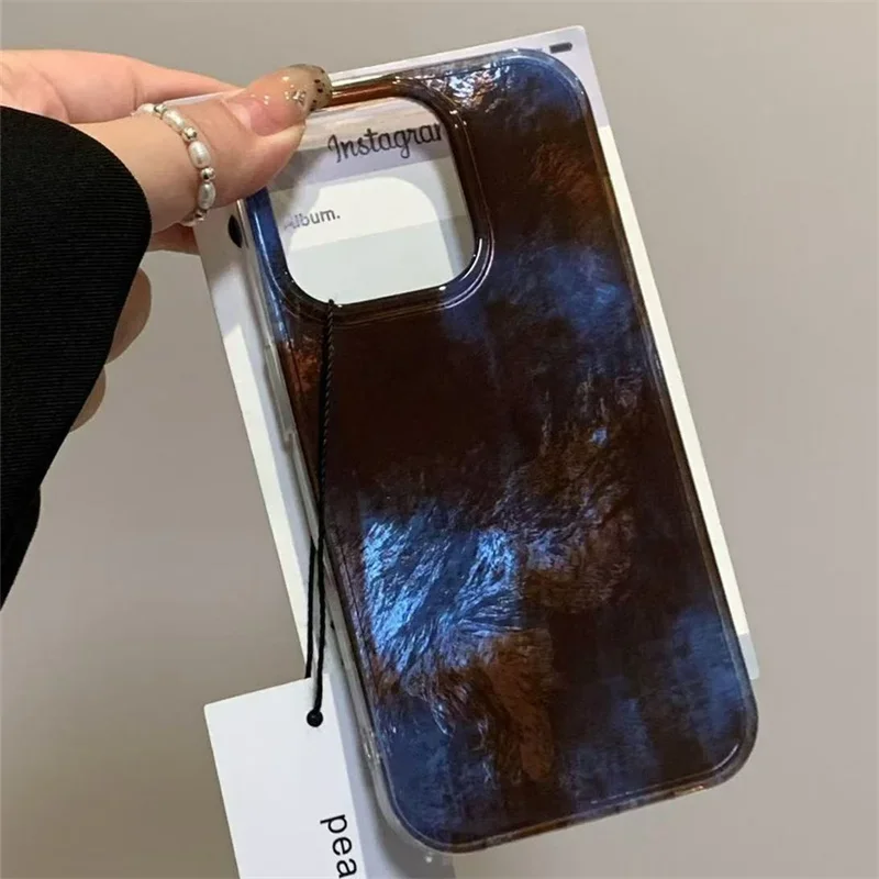 Funda transparente Retro marrón azul degradado para iPhone 17 16 15 14 13 12 11 Pro Max XS XR 16 Plus 16e patrón Vortex cubierta a prueba de golpes - imagen 2