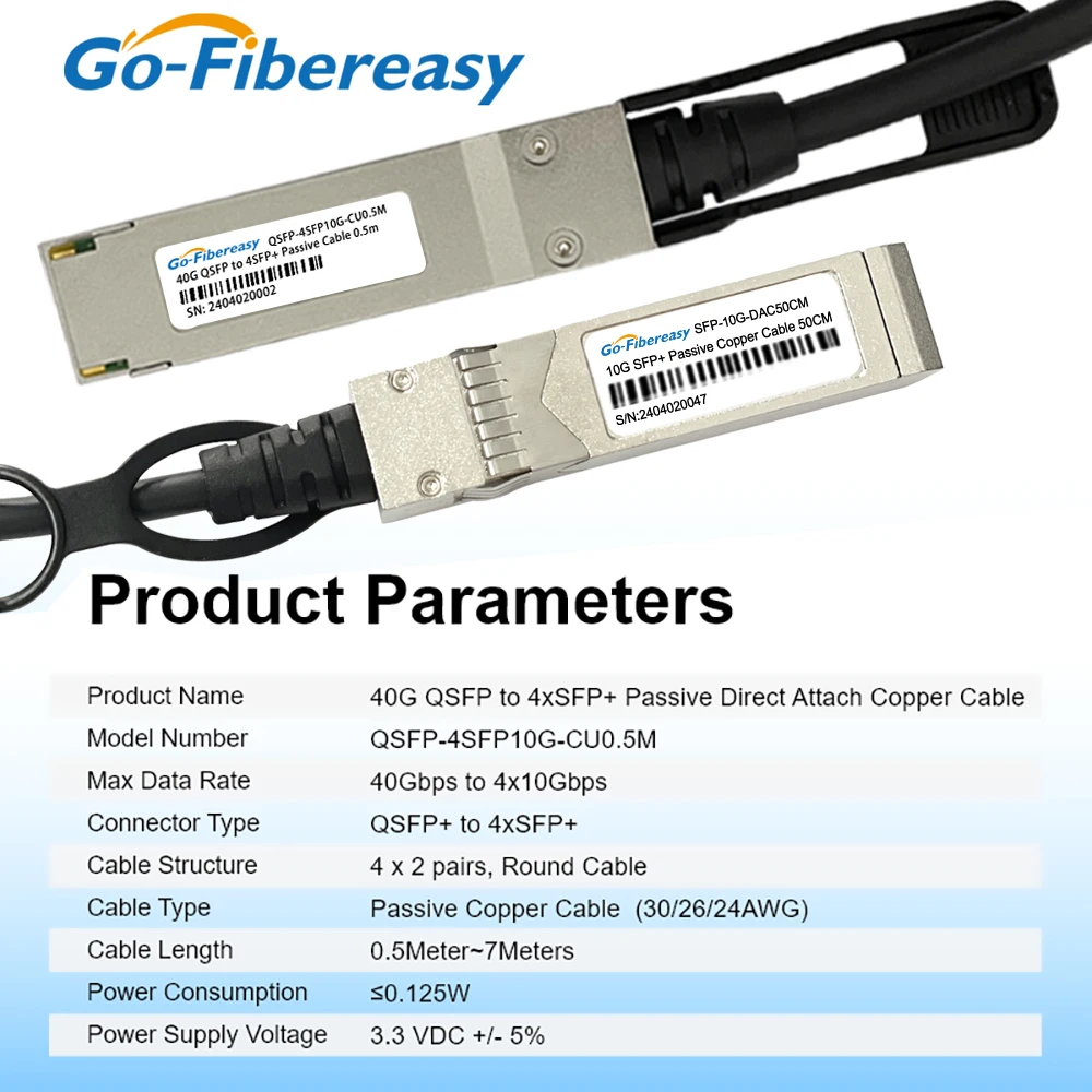Cable DAC QSFP 40G a 4*10G SFP + 0,5 m/1m/2m/3m ~ 7m Cable de cobre de apilamiento de conexión directa pasiva para Mikrotik,Mellanox Optica Switch - imagen 2