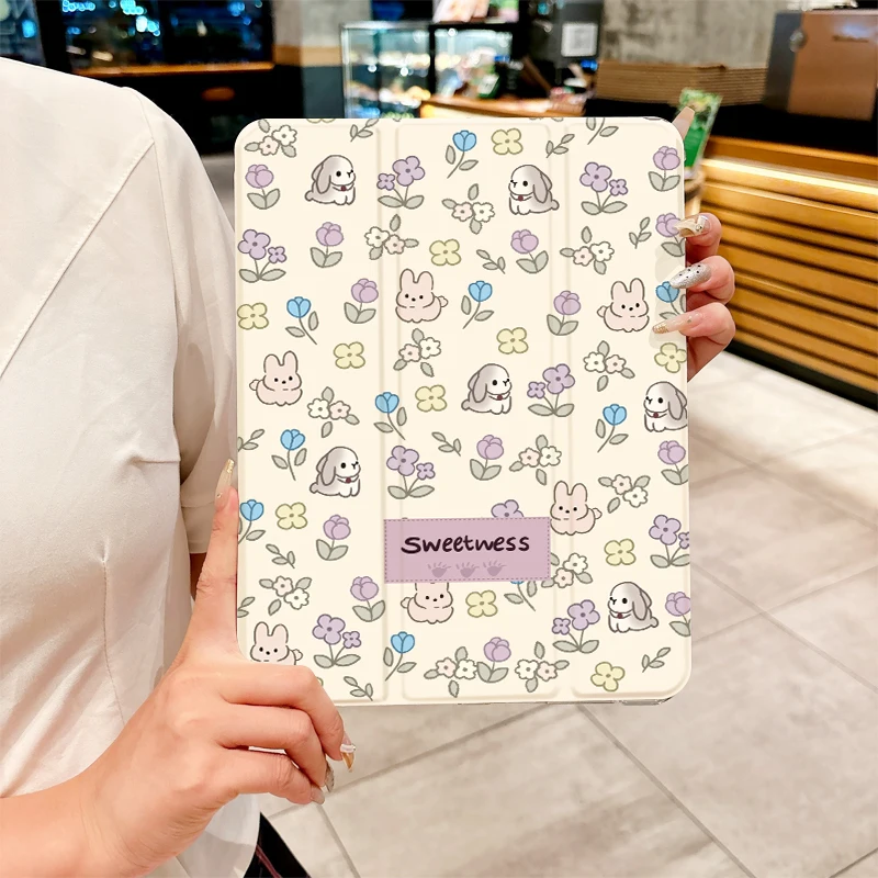 Funda con pequeños conejos y estampados florales para iPad pro 10/11 pulgadas 2020/6/7a/8a /Air 3a/Air 4a/9a generación/Air 5a generación 2022/Air 11 - imagen 2