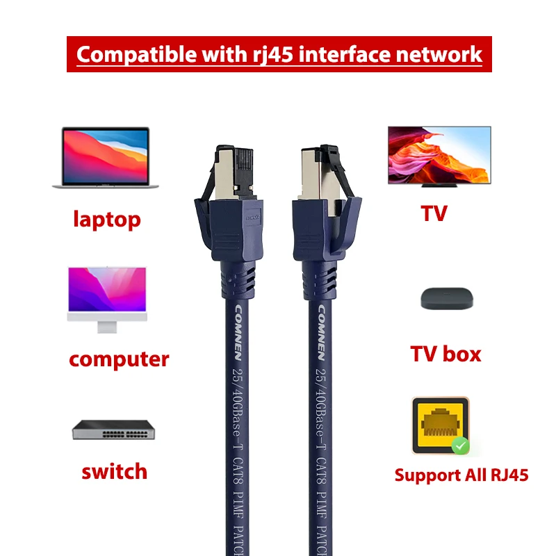 COMNEN 1/2/3/5PACK CAT8 Cable Ethernet Rj45 40Gbps 2000MHz CAT 8 red PVC Internet Lan Cable para ordenadores portátiles PS 4 Router RJ45 - imagen 5