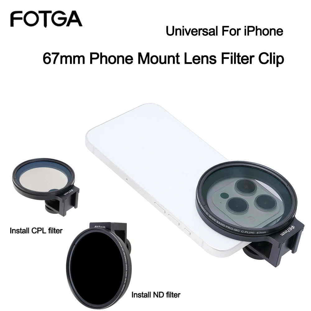FOTGA-kit de filtro de teléfono de Metal, 67mm, lente de montaje de zapata fría ND CPL para iPhone 14 15 16 Pro Max, anillo de filtro de teléfono, fácil instalación y extracción - imagen 3