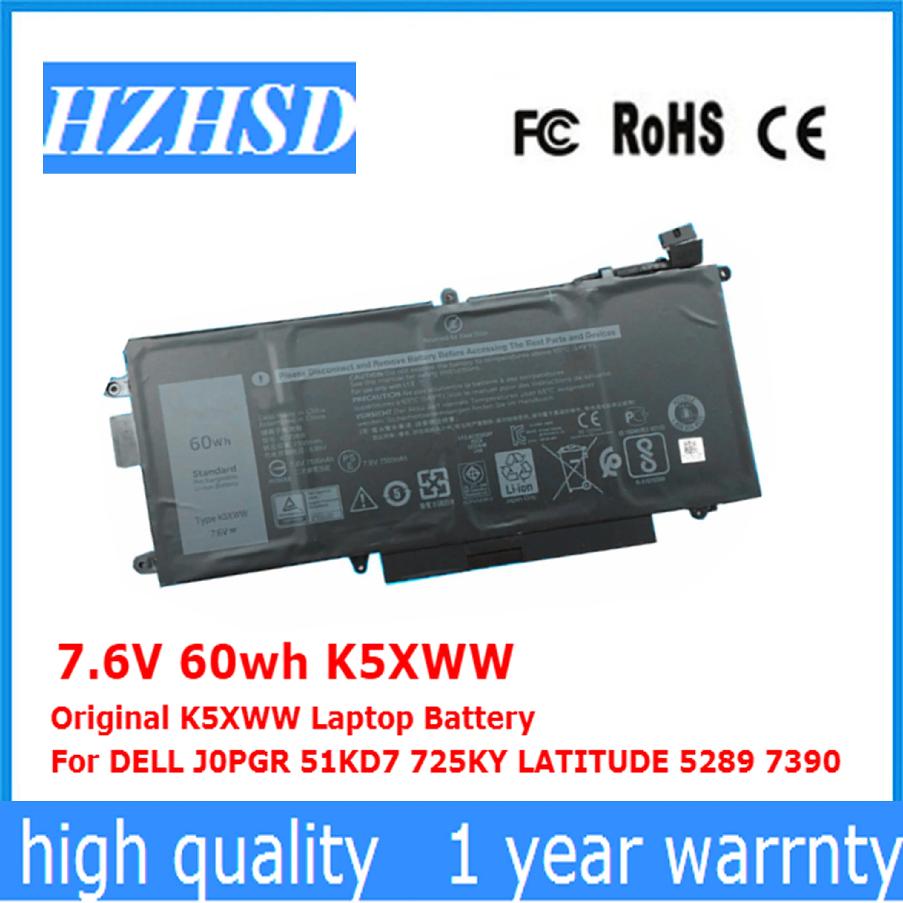 Batería de 11,4 V 45wh 71TG4 7,6 V 60wh K5XWW para portátil DELL CFX97 X49C1 J0PGR 51KD7 725KY LATITUDE 5289 7390 7389 N18GG 5285