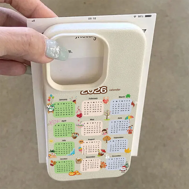 Funda de teléfono con textura de lichi con diseño de calendario 2026 para iPhone 17 16 15 14 13 12 11 Pro Max 17 Air 15 14 Plus X XS XR 16E, funda suave - imagen 3
