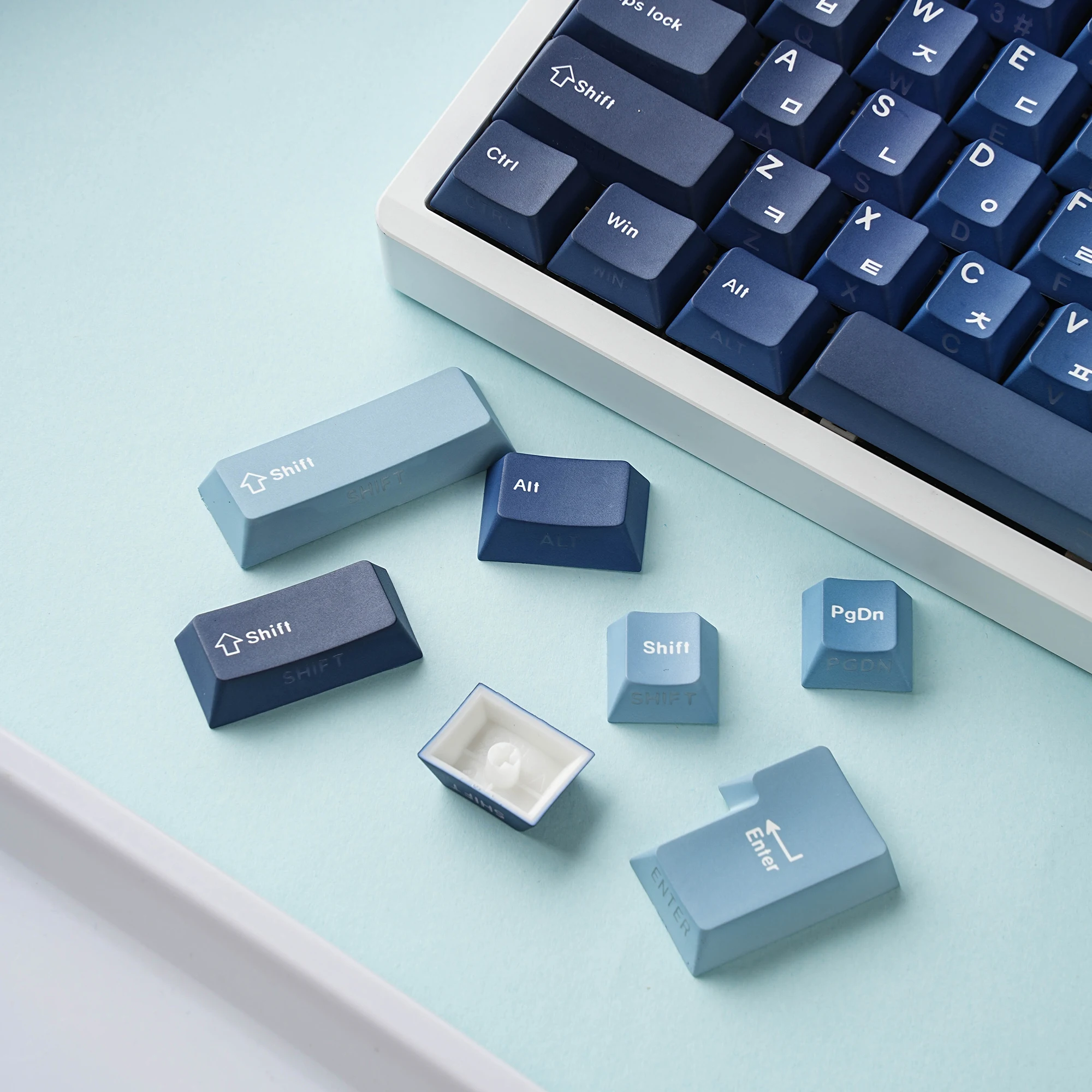 Teclas Ocean Heart Dye-Sub PBT luz lateral perfil de cereza español árabe francés alemán ruso para teclado mecánico lluvioso 75 - imagen 5