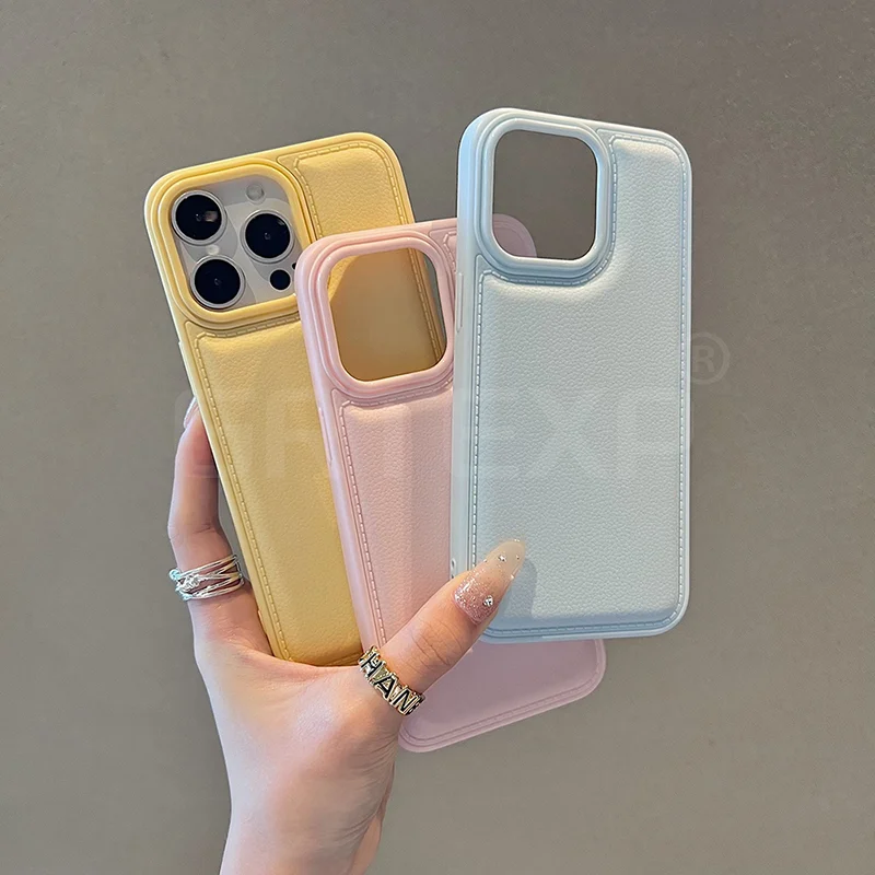 Funda de teléfono de silicona de lujo a prueba de golpes de grano de cuero sintético para iPhone 16 15 14 13 Pro Max Max Plus cubierta completa colorida suave ﻿ - imagen 3