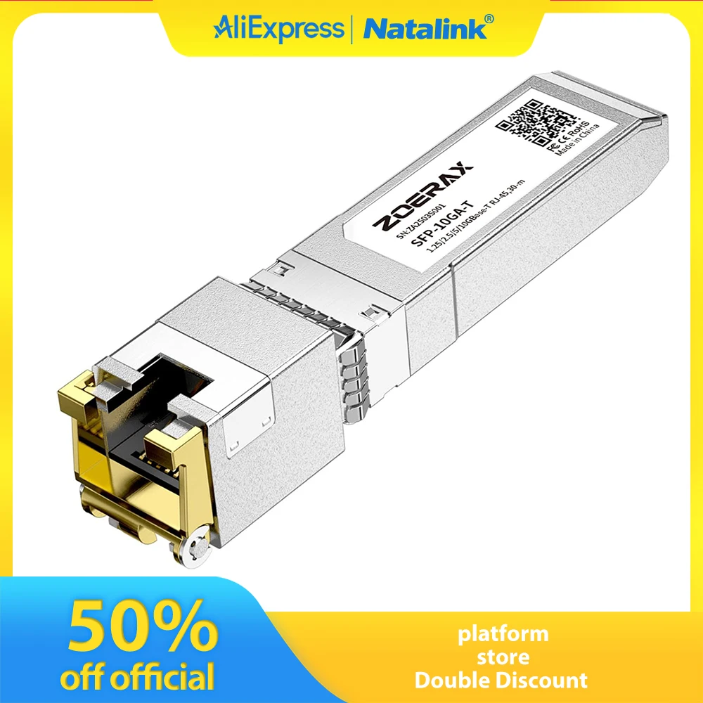 Módulo transceptor Natalink 10G SFP a RJ45 CAT.6a para Ubiquiti Cisco D-Link Netgear TP-link adaptador de fibra de programación automática