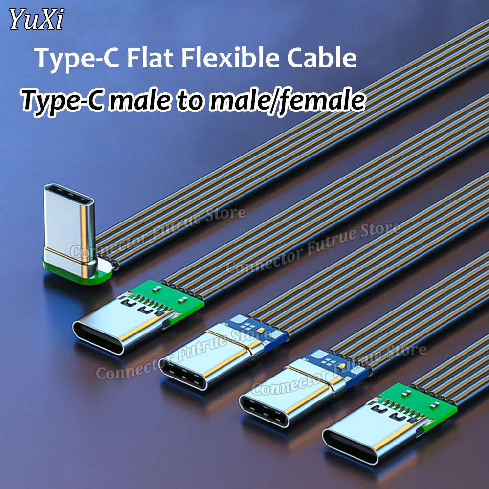 Cable Flexible plano USB 3,1 tipo C 40K 60Hz tipo c macho a macho/hembra datos codo en forma de L ángulo recto Cable plano de silicona DIY - imagen 2