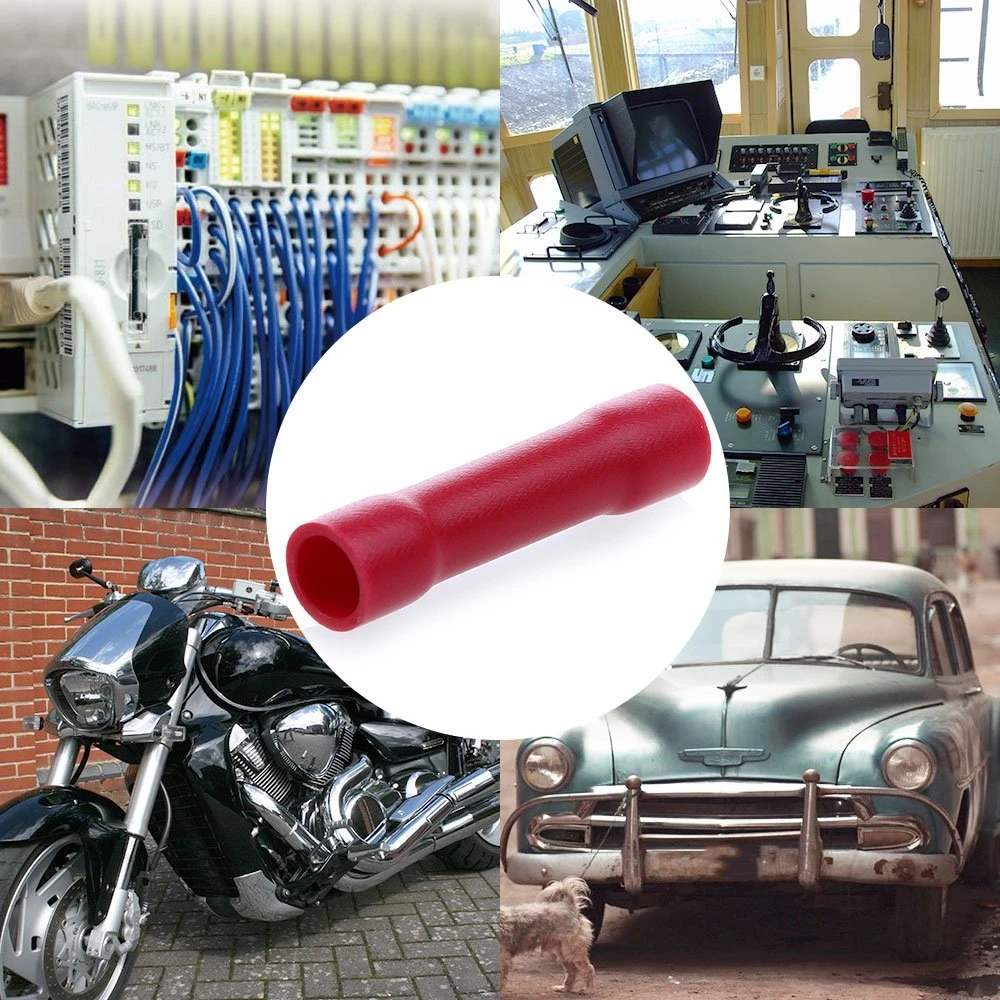 50/100 Uds. Conectores a tope rojos engarzados 22-16 AWG conector a tope cable de PVC aislado conectores de empalme a tope calibre 22-16 - imagen 3