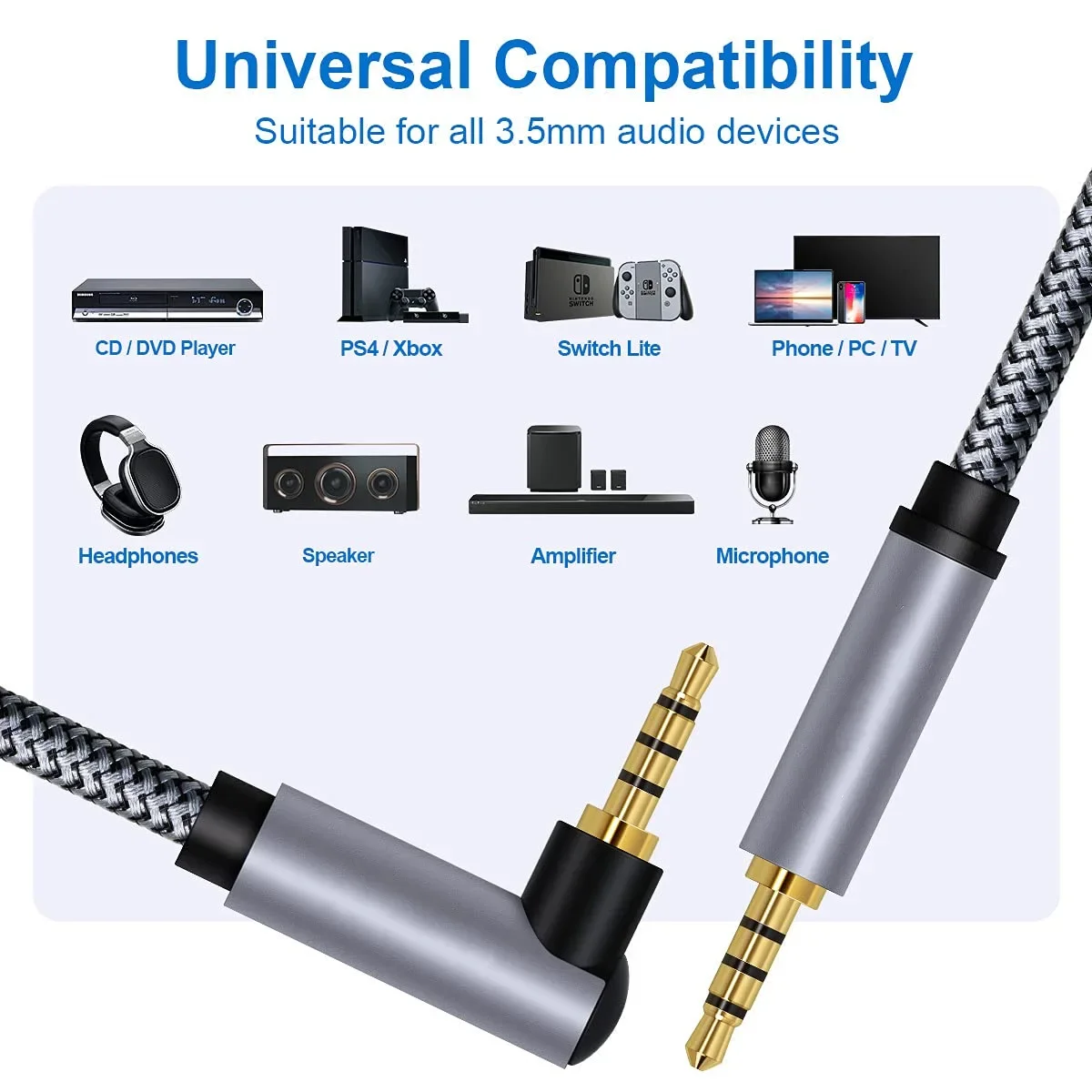 Cable de extensión estéreo de 4 polos macho a macho de 3,5mm 3 5 Jack línea de Audio HiFi chapada en oro Cable auxiliar de coche de 90 grados para iPhone Samsung - imagen 3