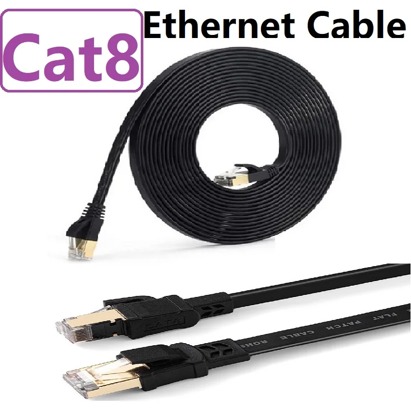 Cable Ethernet Cat8 de 30m, Cable de red plano CAT 8 de 2000Mhz, 40Gbps, Cable de conexión Lan de red CAT8 RJ45 para enrutador de módem PS 5/4 - imagen 5