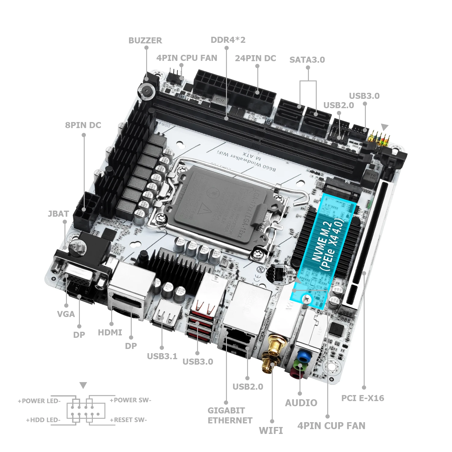 MACHINIST B660 WindWalker Wifi - Placa Base LGA1700 mini-ATX DDR4 - imagen 2