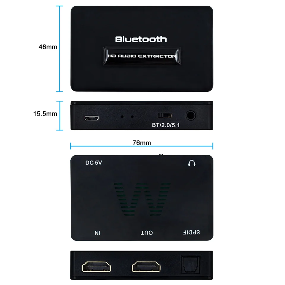 Extractor de convertidor de audio compatible con HDMI, Extractor estéreo óptico compatible con bluetooth 5,3, adaptador de Audio de 3,5mm 2,0 /5,1 canales
