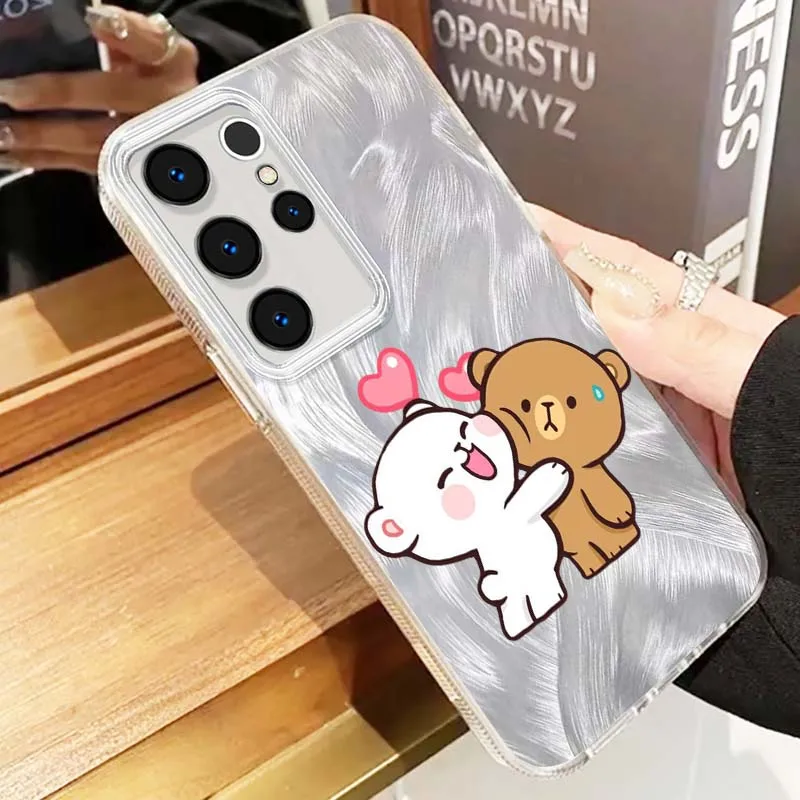 Funda bonita de dibujos animados de pareja de oso para Samsung Galaxy A56 A73 A72 A71 A55 A54 A53 A52 A35 A34 A33 A31 funda de teléfono con textura de plumas - imagen 5