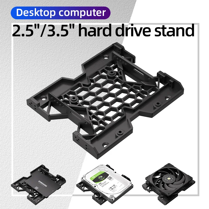 Computadora de escritorio Soporte para disco duro de 2,5/3,5 pulgadas Estante para disco duro SSD HDD para PC de 2,5" y 3,5" con posición del ventilador de 12 cm