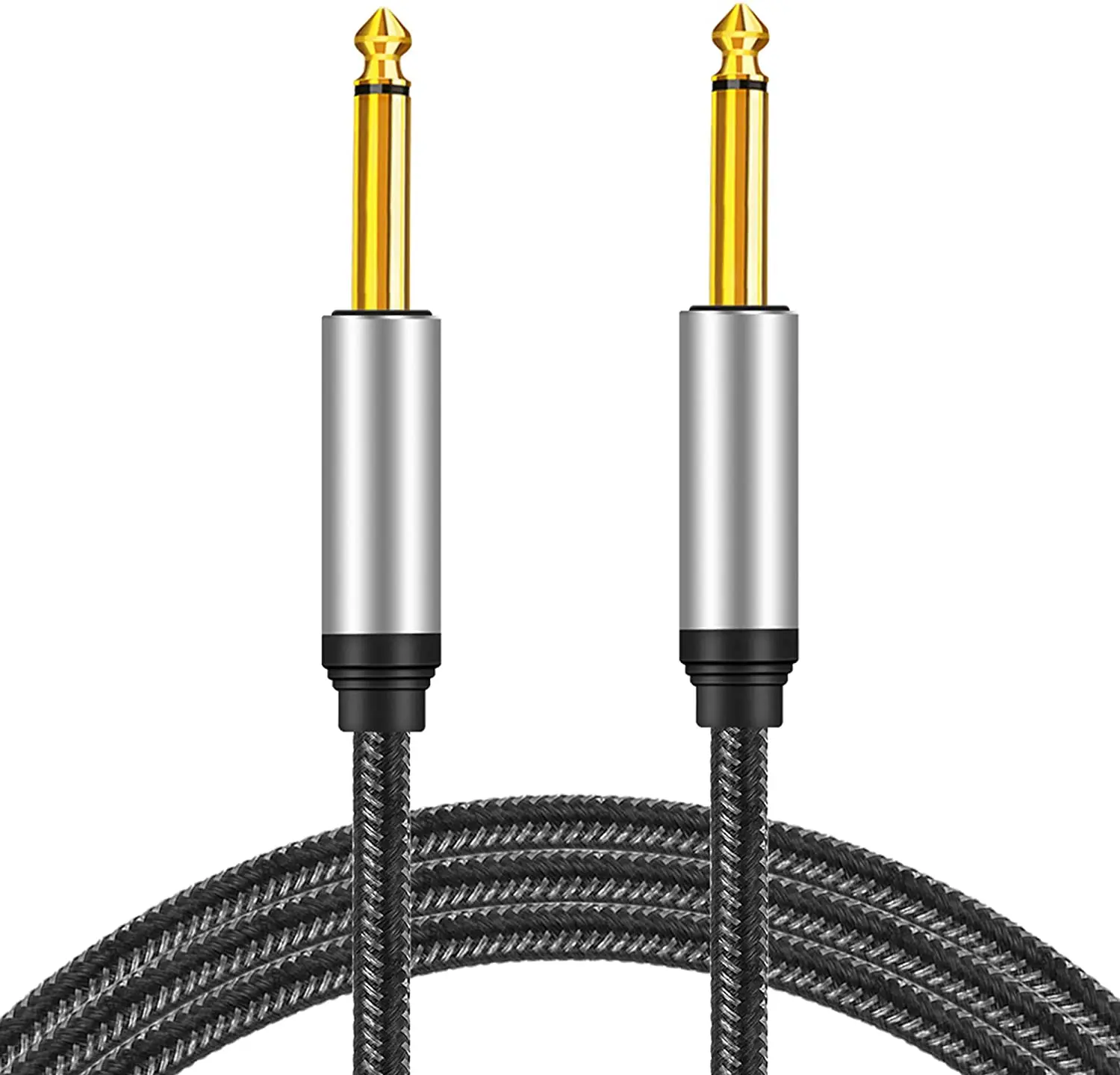 Cable trenzado de nailon Mono para guitarra, conector macho de 1/4 pulgadas TS de 6,35mm a 6,35mm, Cable de Audio no equilibrado de 6,5mm para instrumento mezclador de teclado