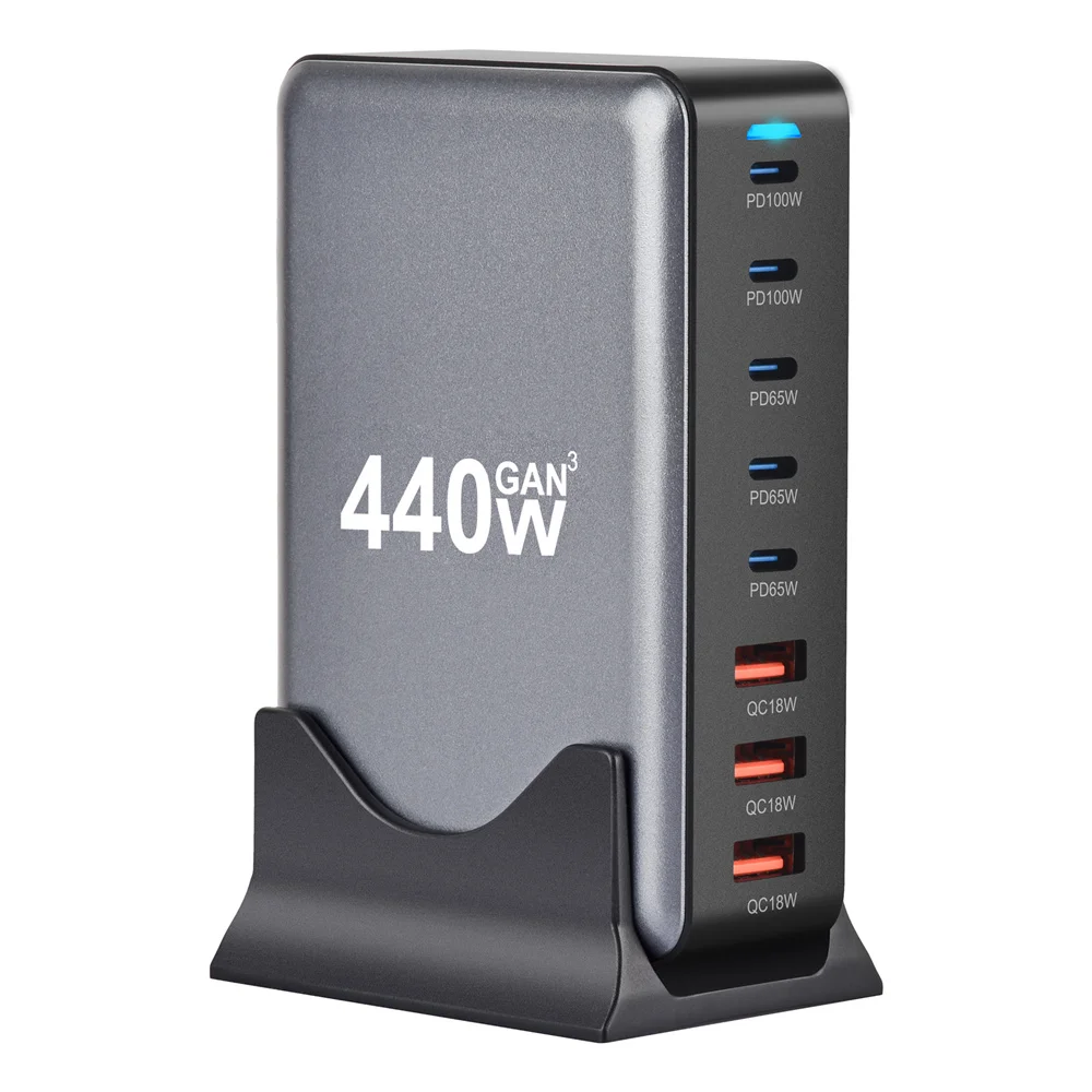 Nuevo cargador rápido Gan de 440W 3,0 USB tipo C cargador móvil de 8 puertos 5C3A PD conveniente para llevar cargador de tableta
