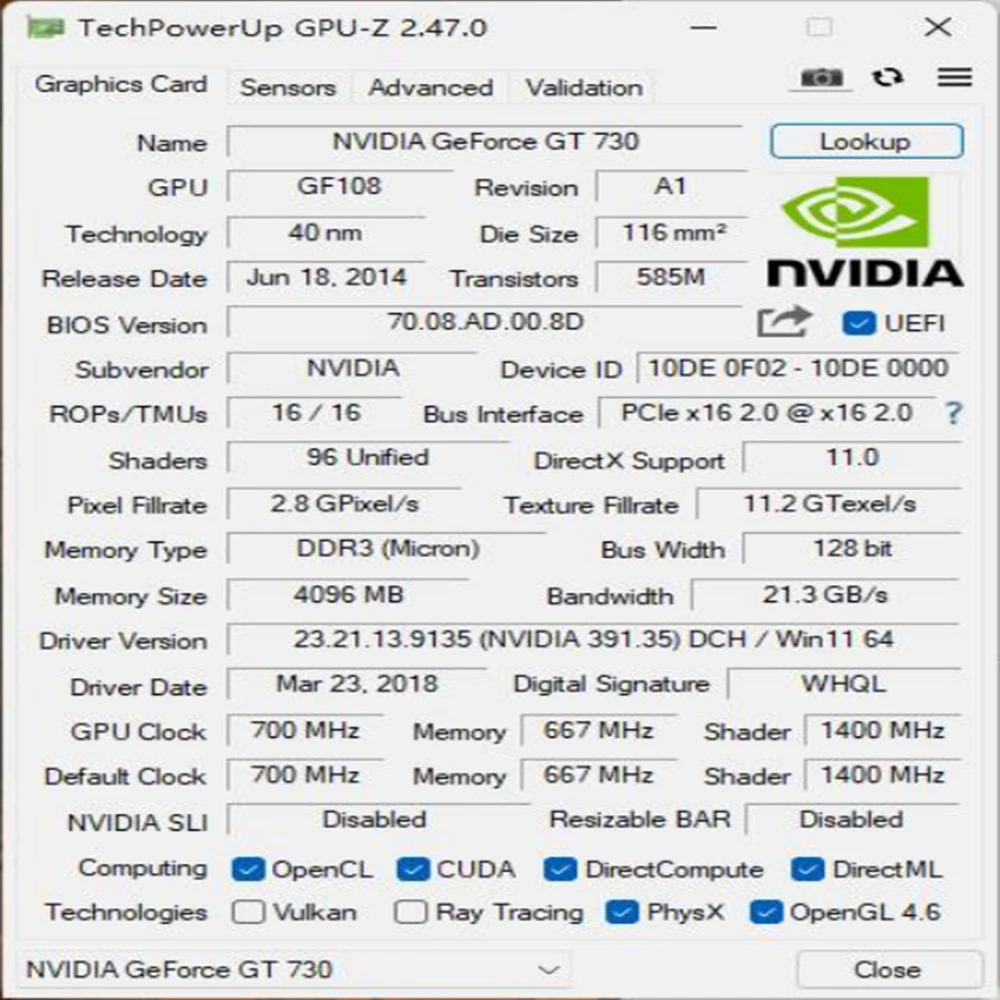Tarjeta Gráfica GeForce GT730 - Vista frontal
