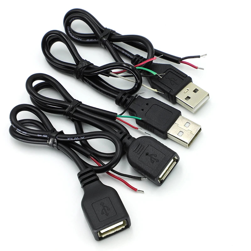 30CM negro/blanco 5V Cable de alimentación USB 2 pines USB 2,0 A hembra macho 4 pines Cable Jack cargador Cable de carga conector de extensión