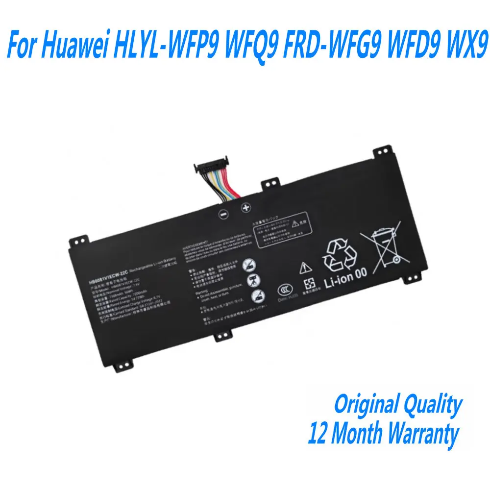 Nueva batería de ordenador portátil 7,6 V 56WH HB6081V1ECW-22A HB6081V1ECW-22C para Huawei HLYL-WDQ9 WFP9 HYLR-WFP9 / WFQ9 7360mAh