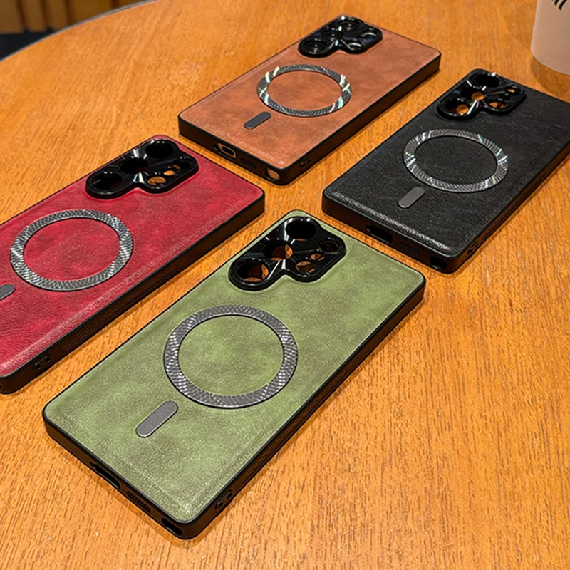 Funda magnética para Samsung Galaxy S26 S25 FE S24 S23 S22 S21 Ultra Plus, funda de cuero suave a prueba de golpes, carcasa de cámara de Metal Mag-safe - imagen 5