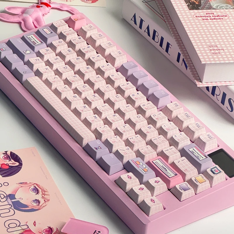 Ventana flotante Shell Keycap Cherry Simple Rosa Púrpura Keycap Japonés Inglés Rosa Plaid Keycap - imagen 4