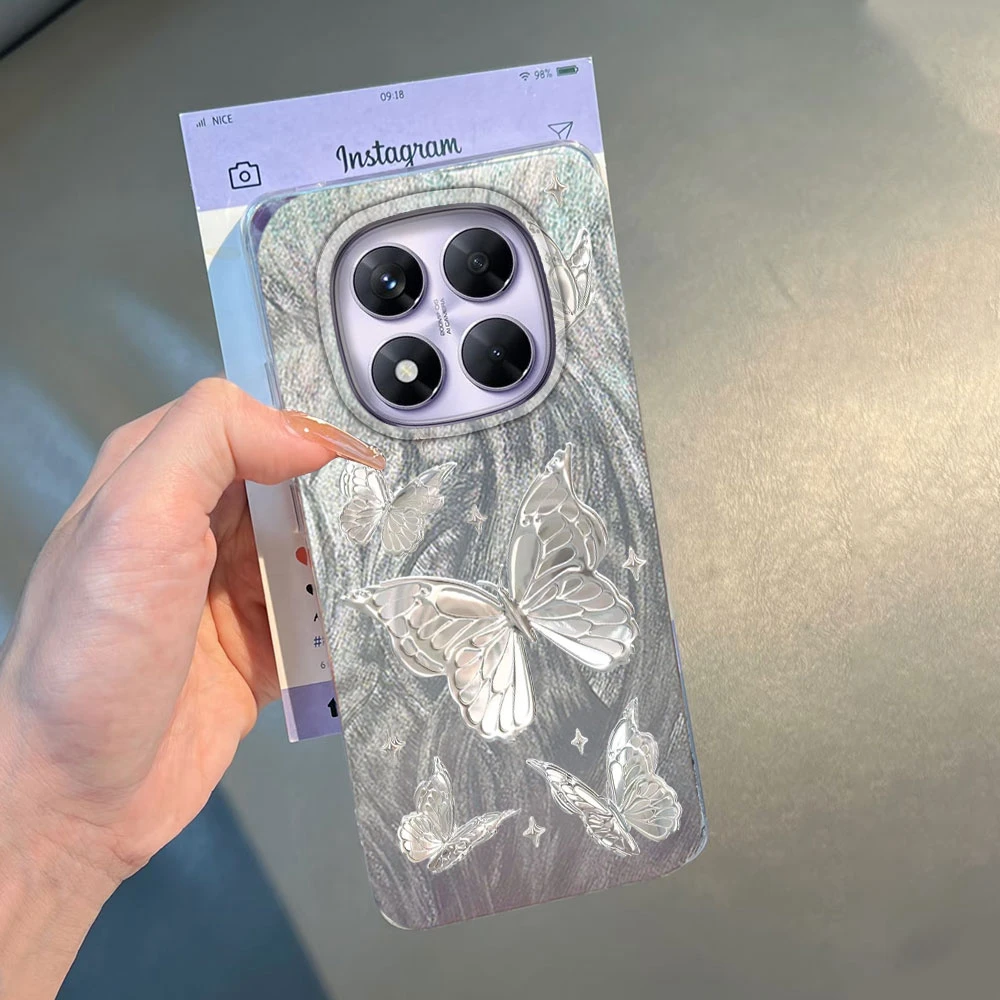 Funda de teléfono con estampado de mariposas de Metal y plantas de colores para Xiaomi Redmi Note 14 13 Pro 13C 14C 13T 14T A5 A4 A3, funda de silicona para parejas - imagen 4