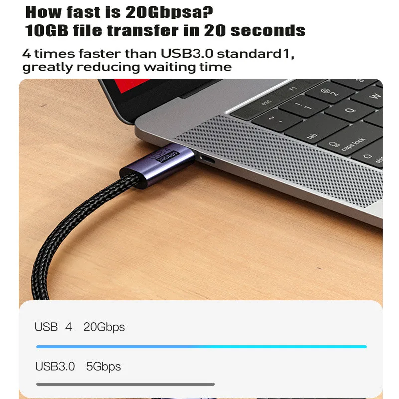 Cable de datos USB 4 Thunderbolt 3 USB C, Cable de datos tipo C de gran velocidad 20G/bps, cargador tipo C de 100W para Macbook Pro 8K 60Hz - imagen 4