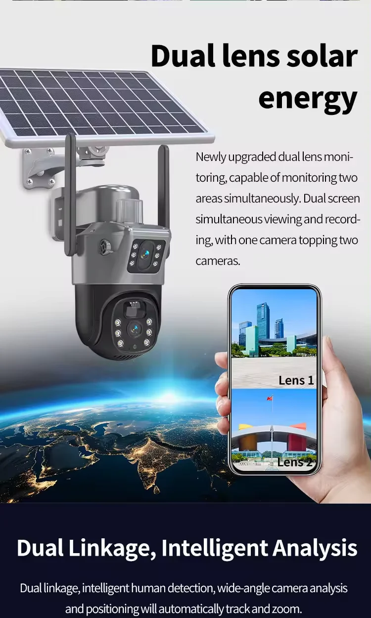 Cámara Solar con tarjeta Sim 4G, lente Dual para exteriores, 8MP, 4K, batería de baja potencia, cámara IP PIR, visión nocturna V380 Pro, protección de seguridad CCTV - imagen 4