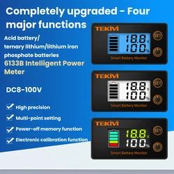 Probador de Baterías LCD 6133BN DC 8-100V para Baterías de Ácido/Ternarias/Litio Hierro, Voltímetro para Vehículos Eléctricos, Indicador de Voltaje y Potencia