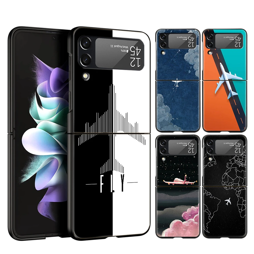 Funda de teléfono de avión para Samsung Galaxy Z Flip 3 4 5 6 7 PC plegable duro para Samsung Z Flip3 Flip4 Flip5