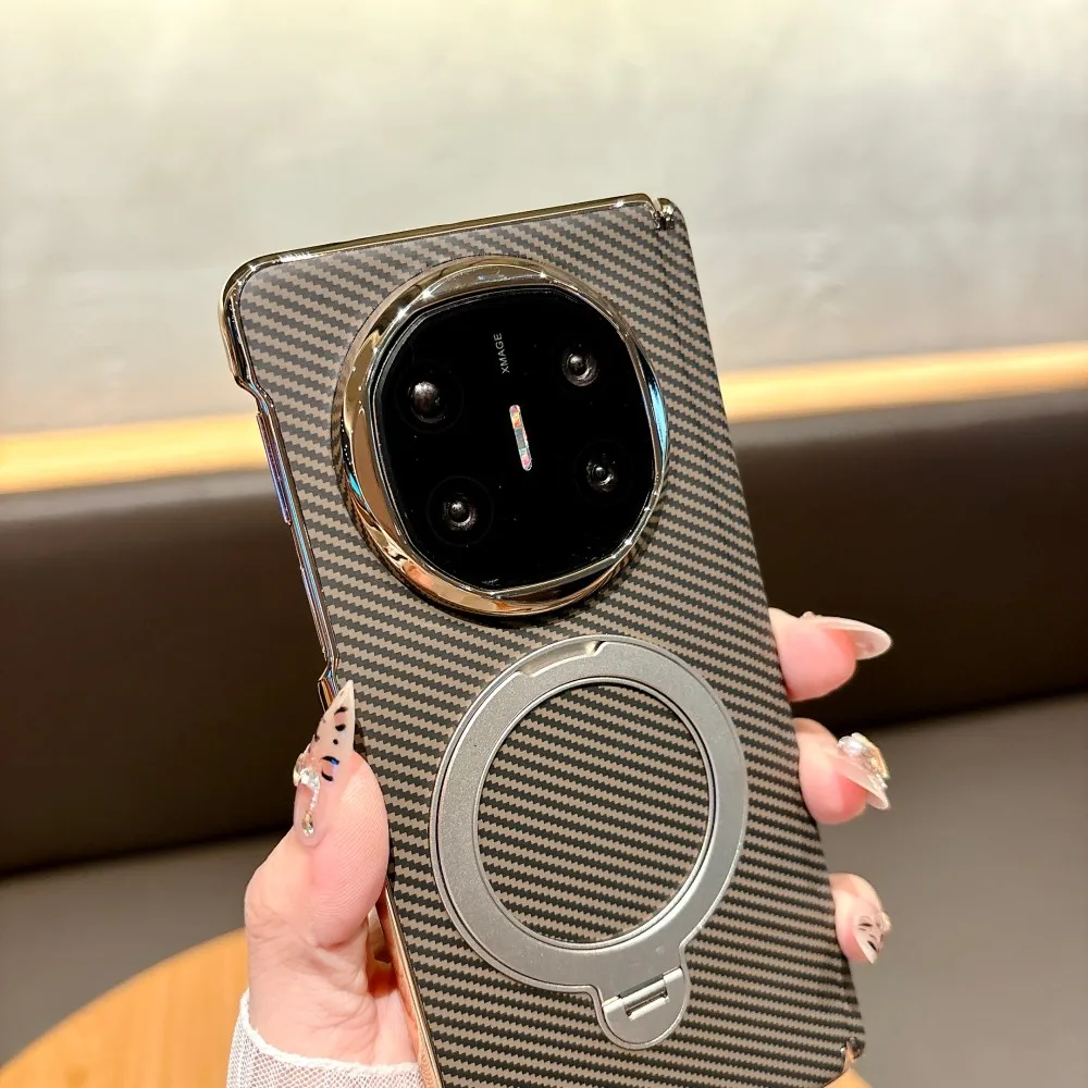Para Huawei Honor Magic V5 funda dura de fibra de carbono anillo soporte magnético carga inalámbrica cubierta protectora trasera para Magic V5 Shell - imagen 3